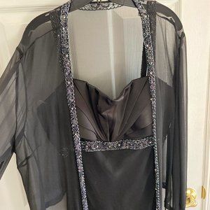 Black evening dress with sheer jacket